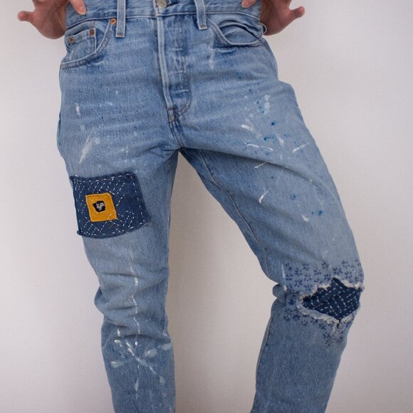 One-of-a-kind Upcycled Levi's 501 Skinny - Picture 1 of 7